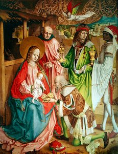 Klanění tří králů, panel zcela vpravo od retáblu na hlavním oltáři, 1480